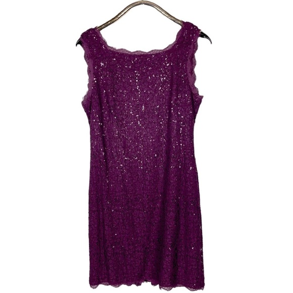 ADRIANNA PAPELL CHWREY RED  EYELASH LACE SEQUIN LINED HOLIDAY SHEATH DRESS - Picture 3 of 14